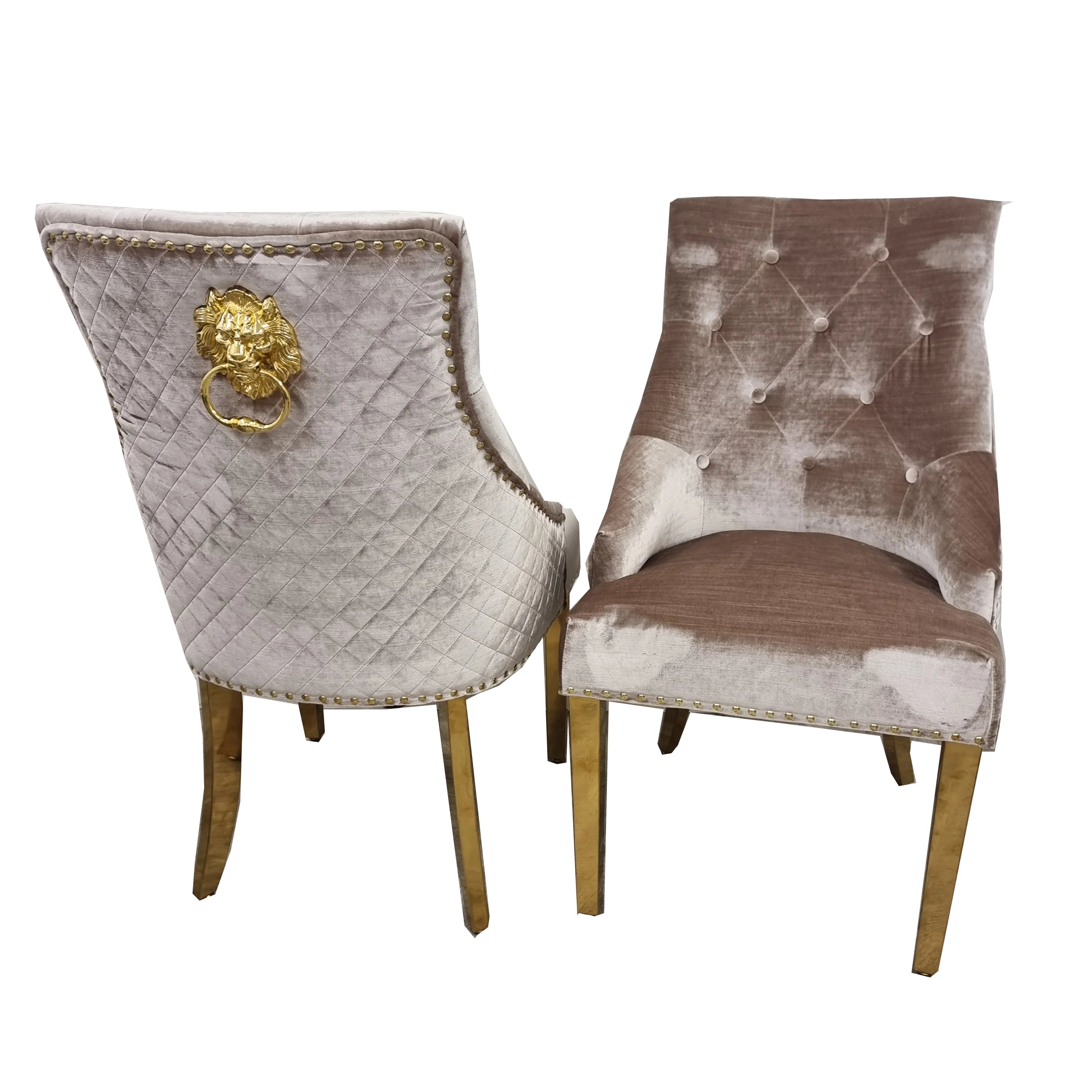 Bentley Gold Dining Chair with Lion Knocker & Quilted Back