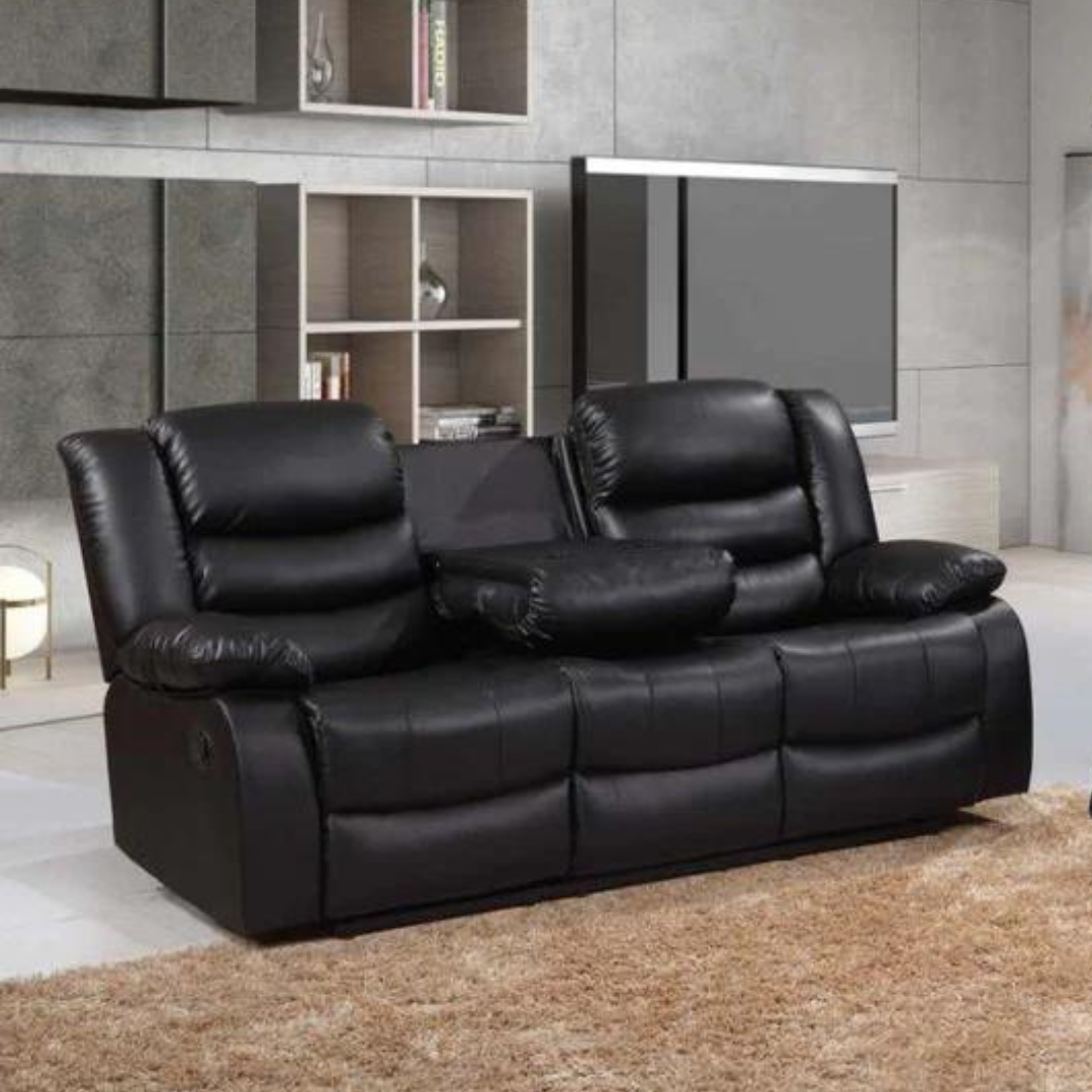 Roman Leather Recliner Sofa Set In Black, Grey And Brown