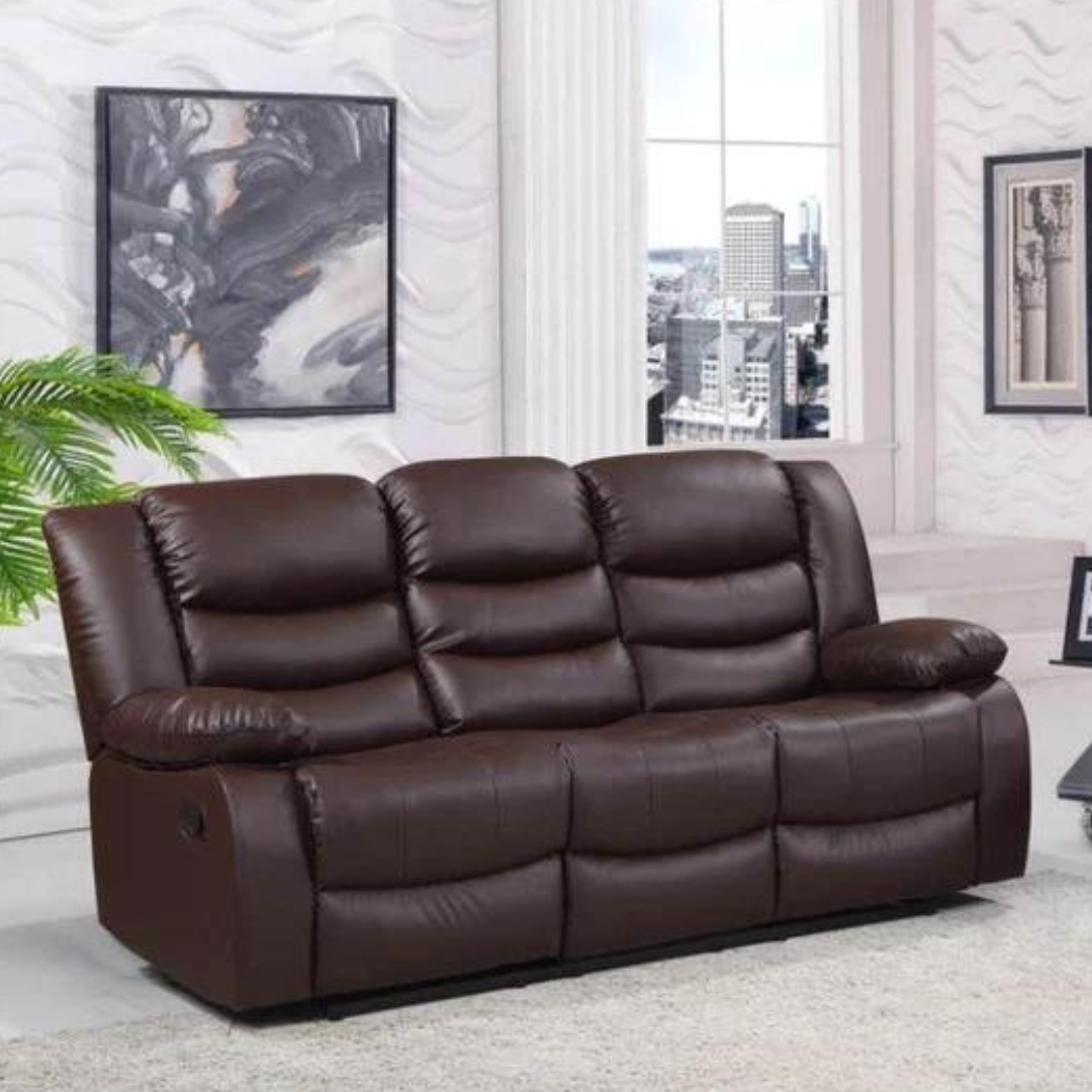 Roman Leather Recliner Sofa Set In Black, Grey And Brown