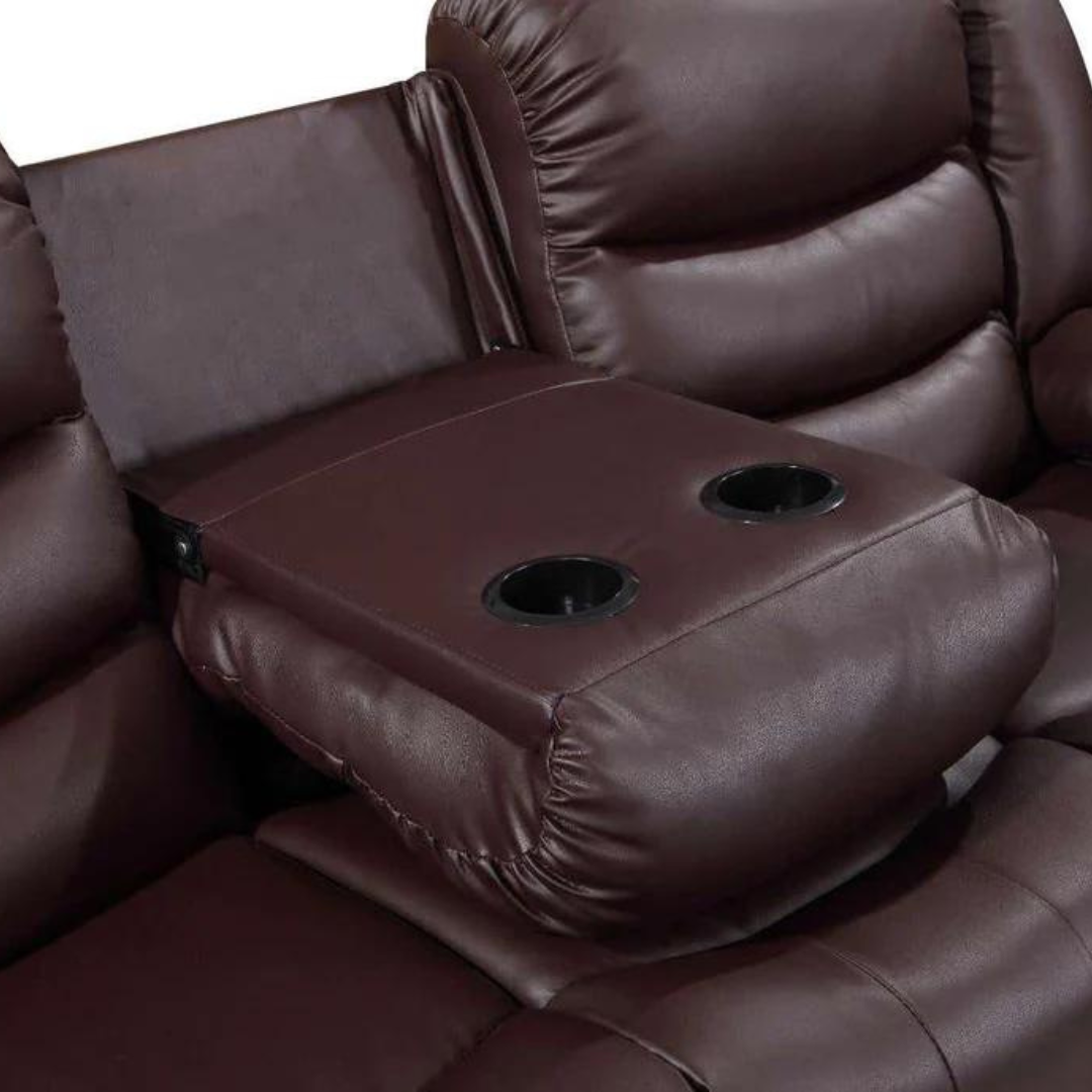 Roman Leather Recliner Sofa Set In Black, Grey And Brown