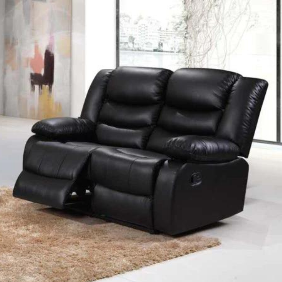 Roman Leather Recliner Sofa Set In Black, Grey And Brown