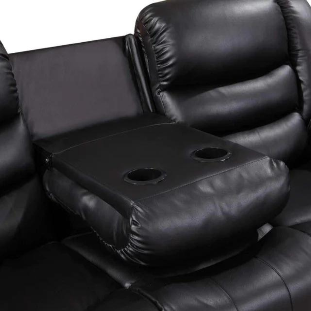 Roman Leather Recliner Sofa Set In Black, Grey And Brown