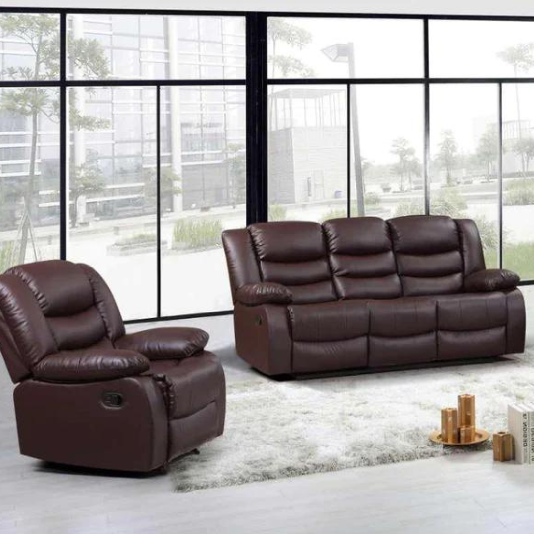 Roman Leather Recliner Sofa Set In Black, Grey And Brown