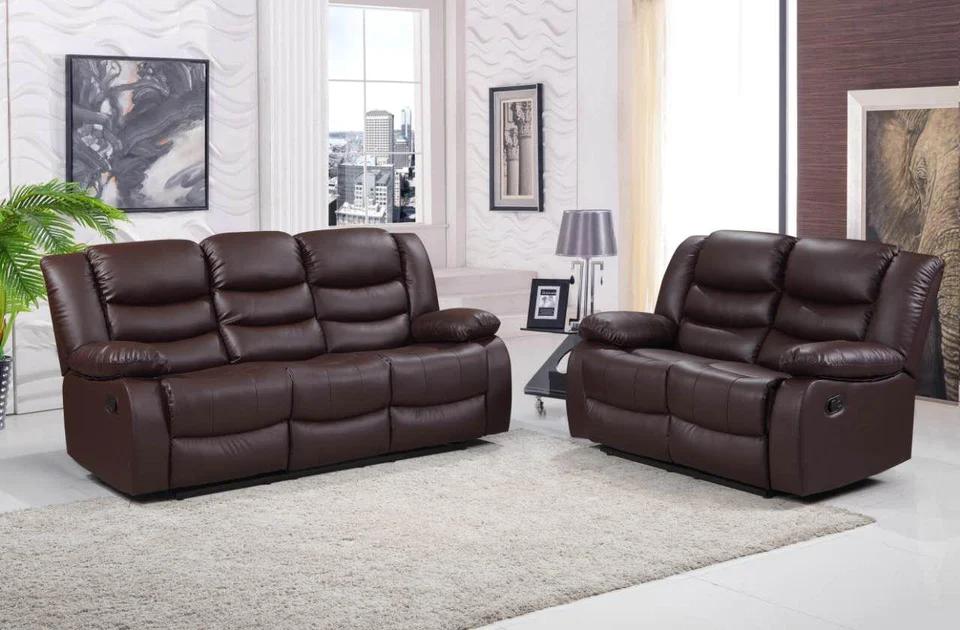 Roman Leather Recliner Sofa Set In Black, Grey And Brown