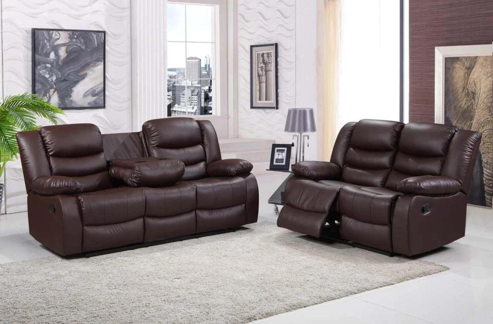 Roman Leather Recliner Sofa Set In Black, Grey And Brown