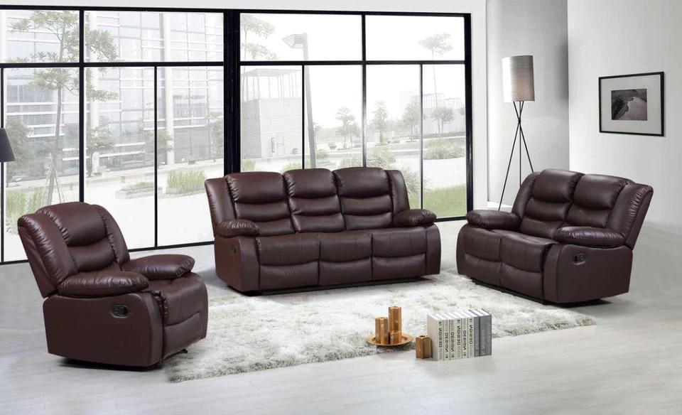 Roman Leather Recliner Sofa Set In Black, Grey And Brown