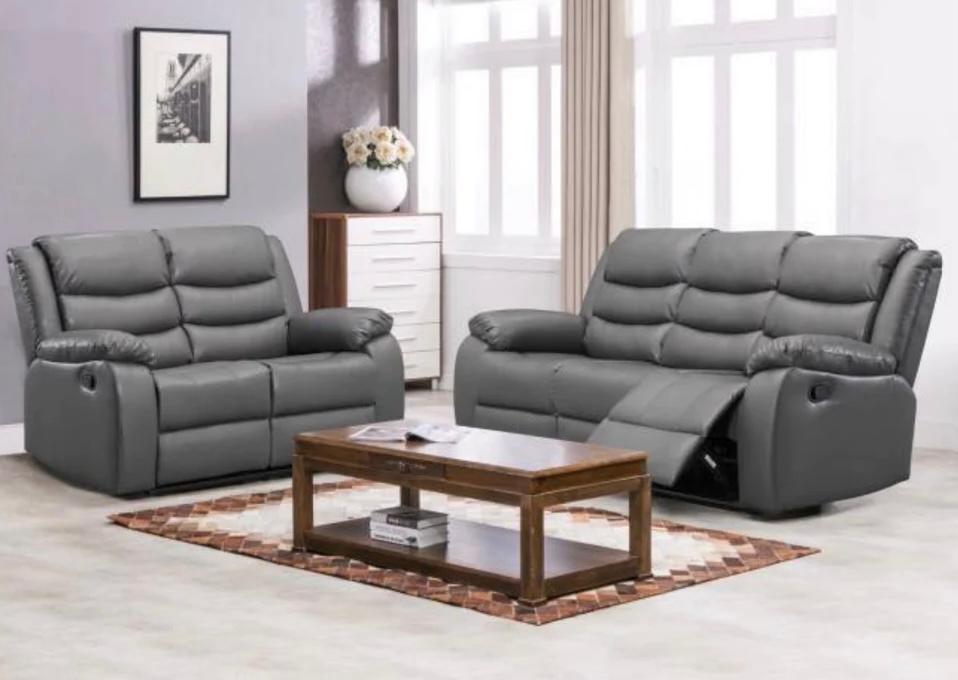 Roman Leather Recliner Sofa Set In Black, Grey And Brown