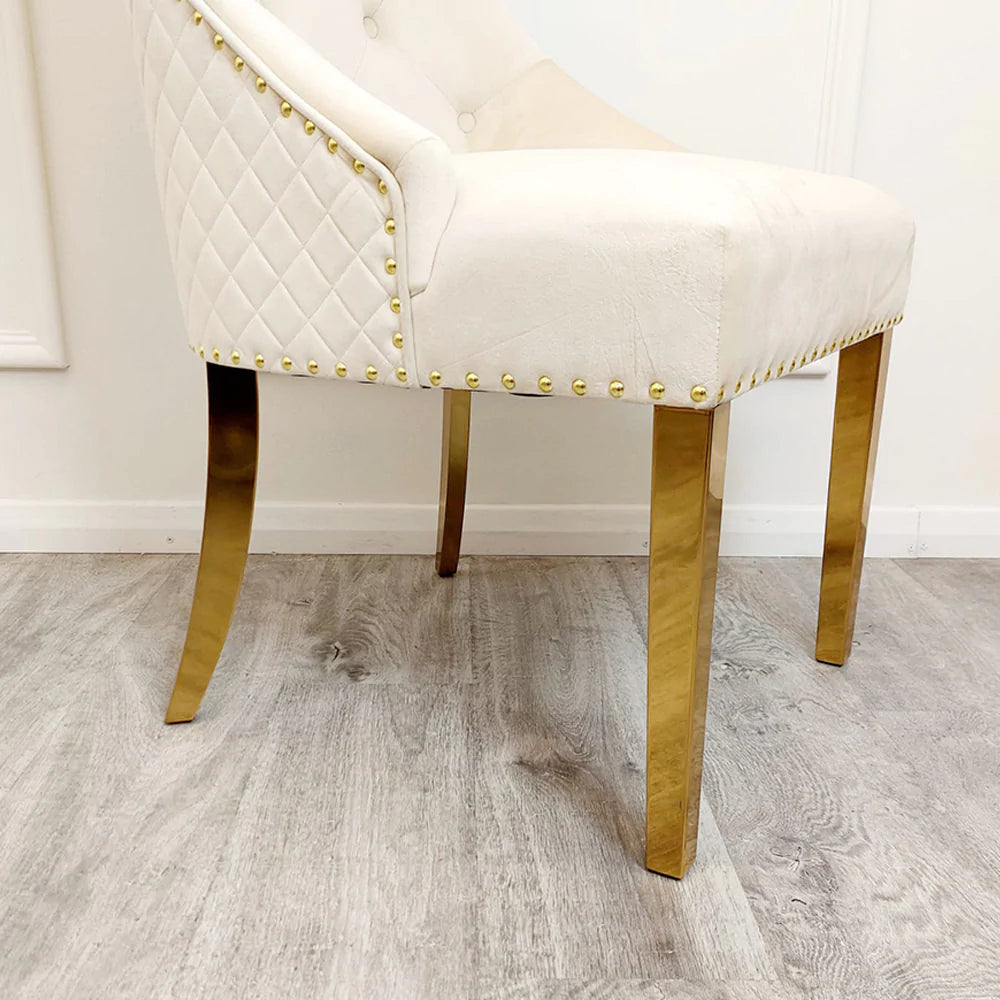 Bentley Gold Dining Chair with Lion Knocker & Quilted Back