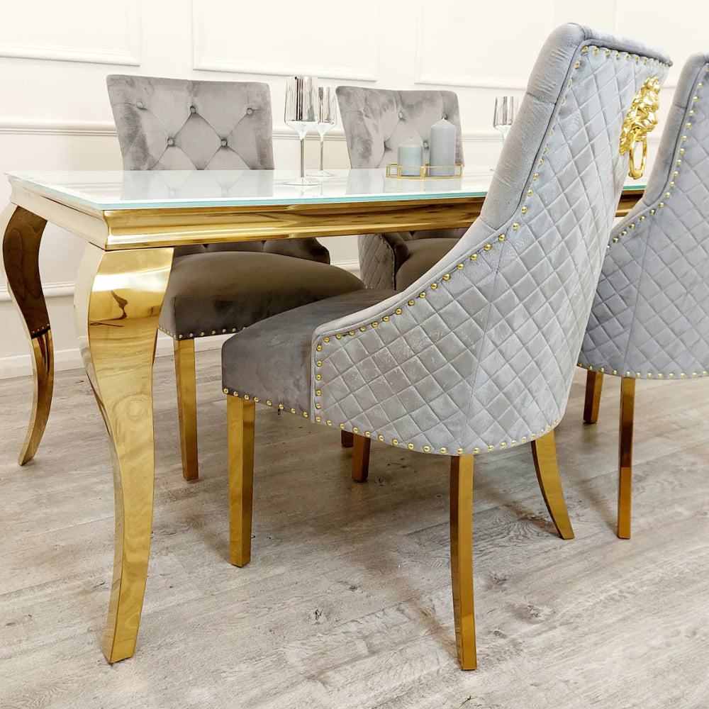 Bentley Gold Dining Chair with Lion Knocker & Quilted Back