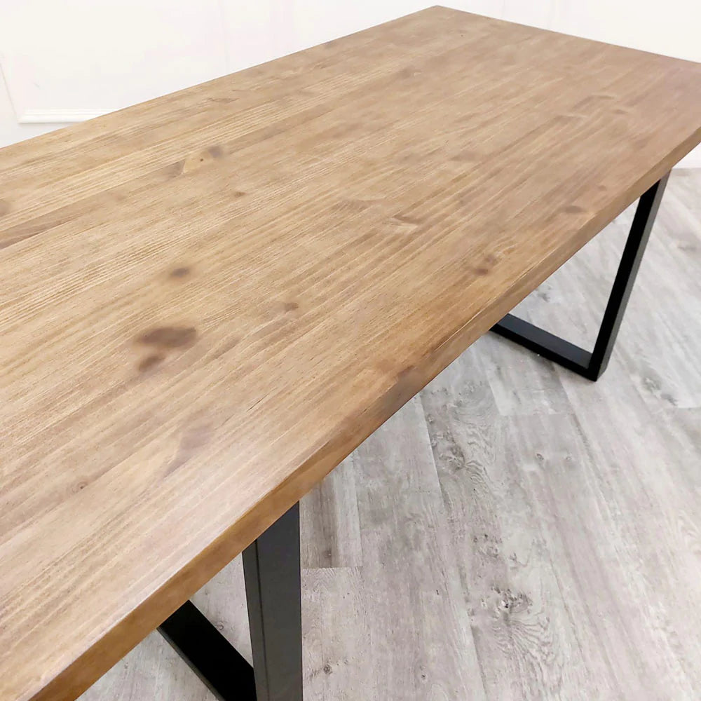 Freya 1.8m Dining Table Solid Dark Pine Wood With Matt Black Metal Legs