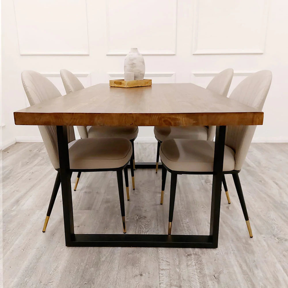 Freya 1.8m Dining Table Solid Dark Pine Wood With Matt Black Metal Legs