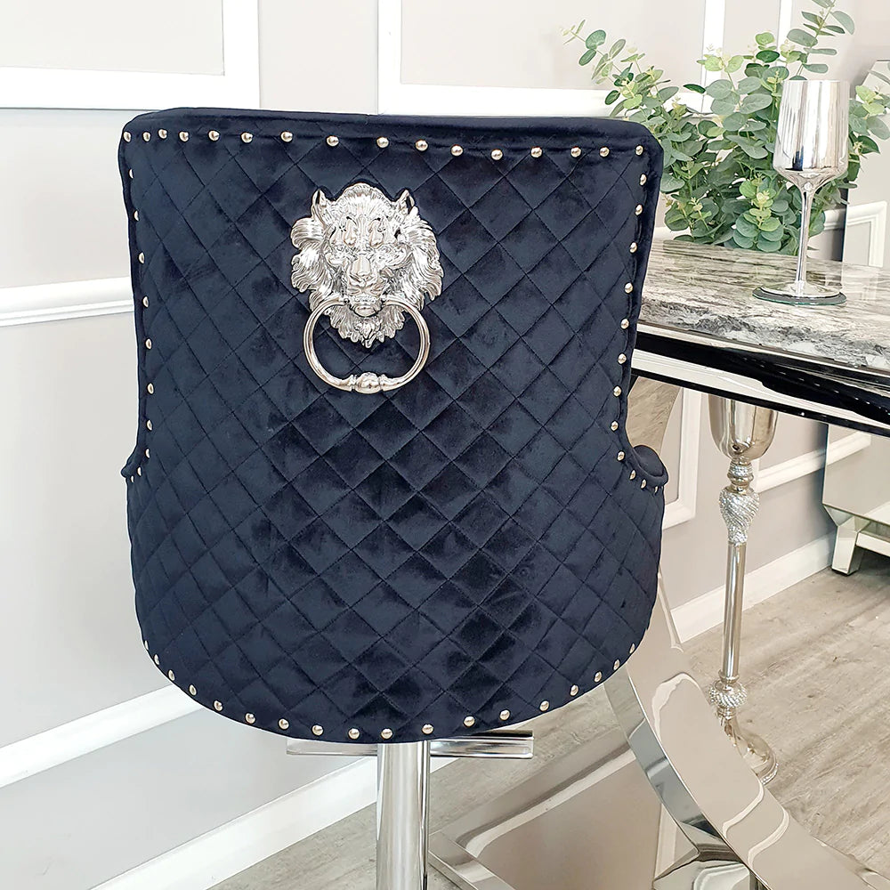 Bentley Bar Stool With Lion Knocker and Quilted Back
