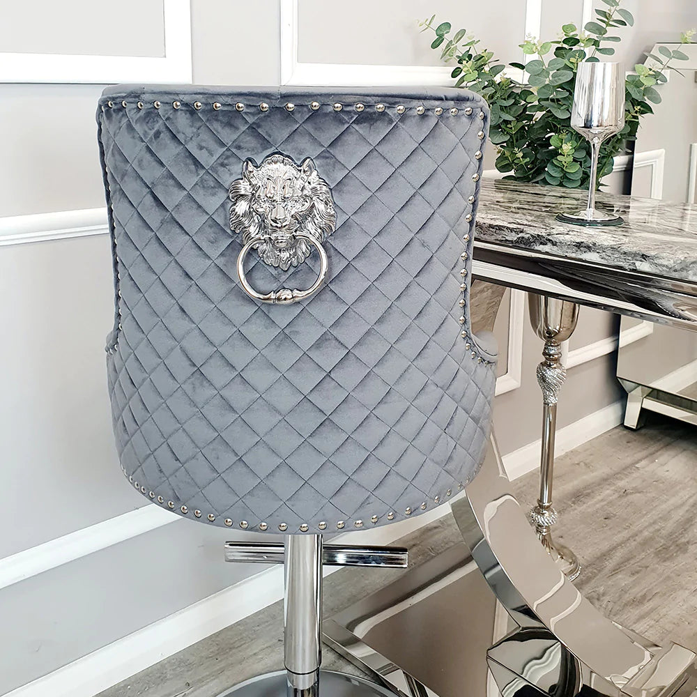 Bentley Bar Stool With Lion Knocker and Quilted Back