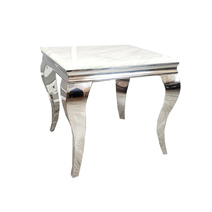 Louis Lamp/Side Table In Chrome Available In Marble And Glass