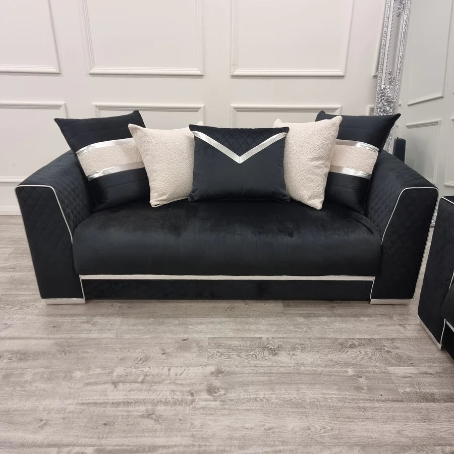 Empire 3 & 2 Seater Sofa Set - Black & Silver