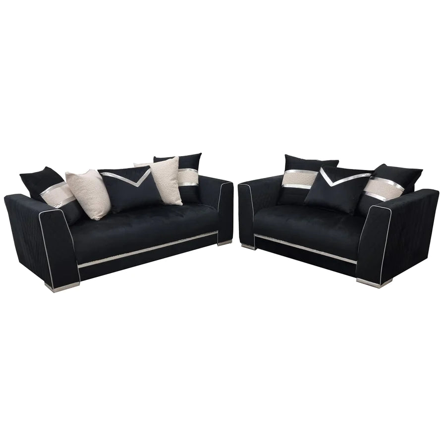 Empire 3 & 2 Seater Sofa Set - Black & Silver