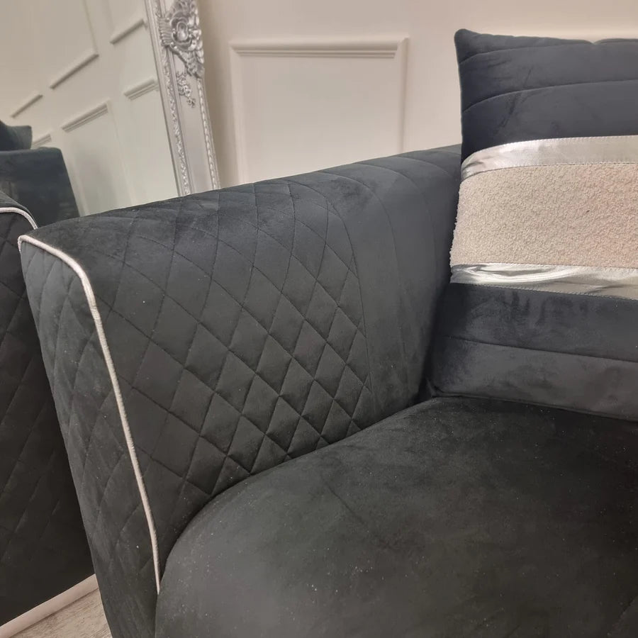 Empire 3 & 2 Seater Sofa Set - Black & Silver