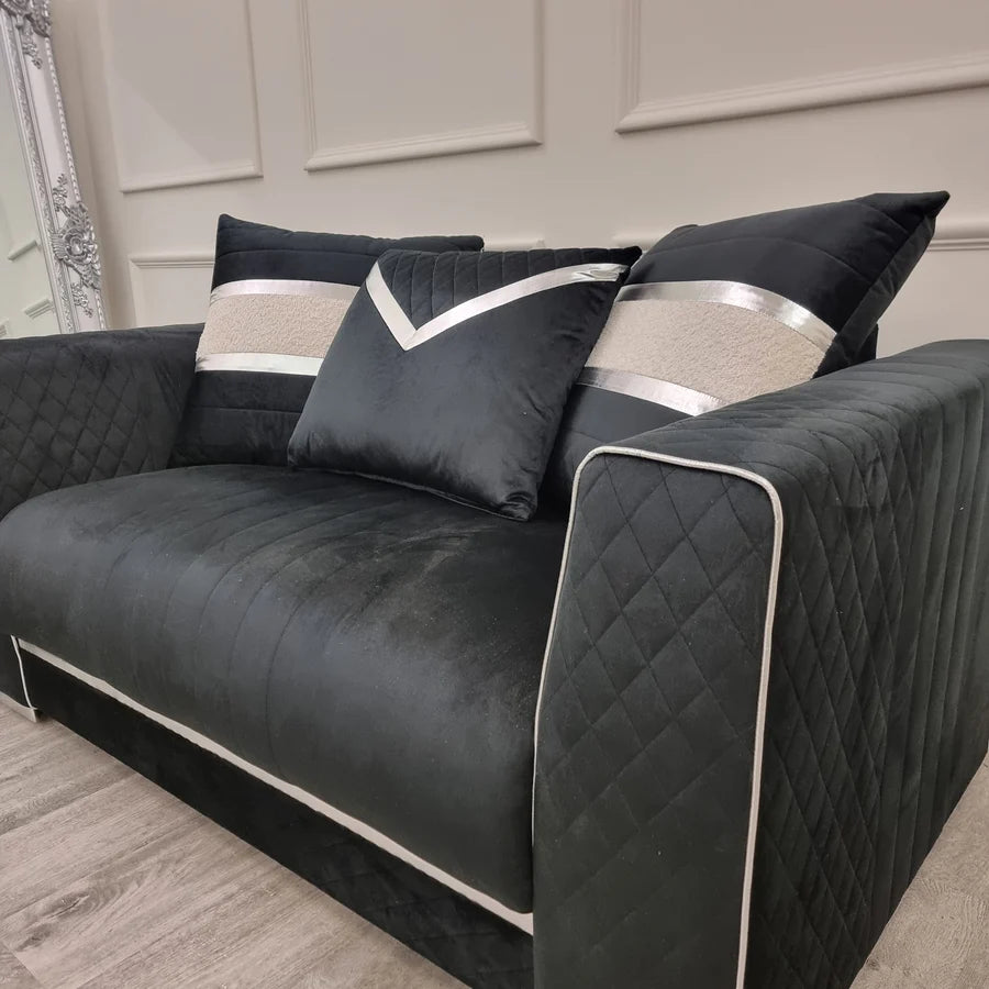 Empire 3 & 2 Seater Sofa Set - Black & Silver