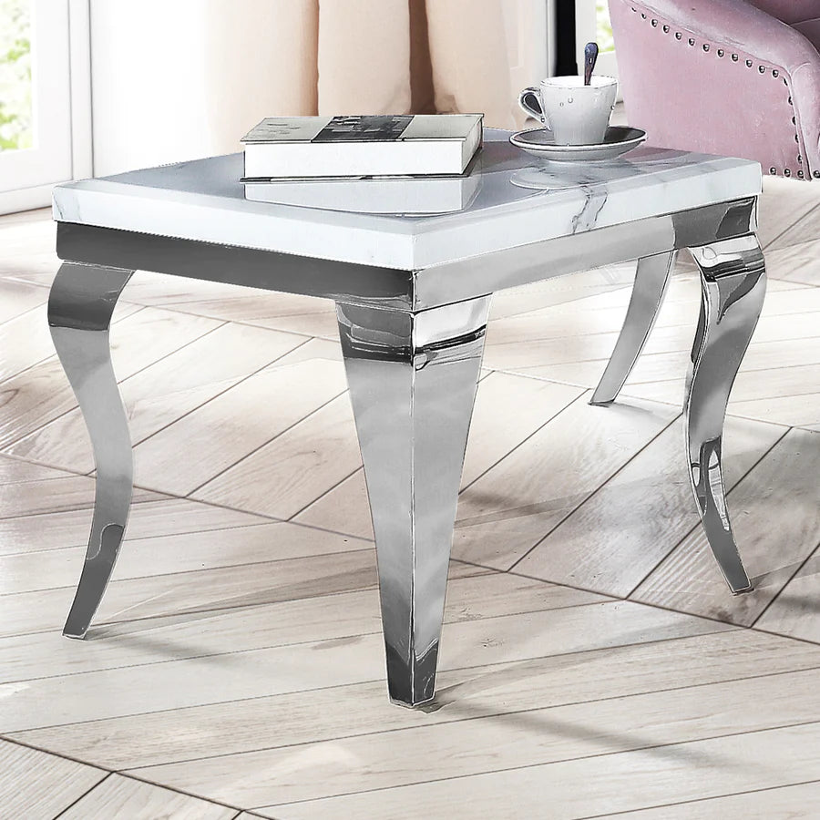 Louis Lamp/Side Table In Chrome Available In Marble And Glass