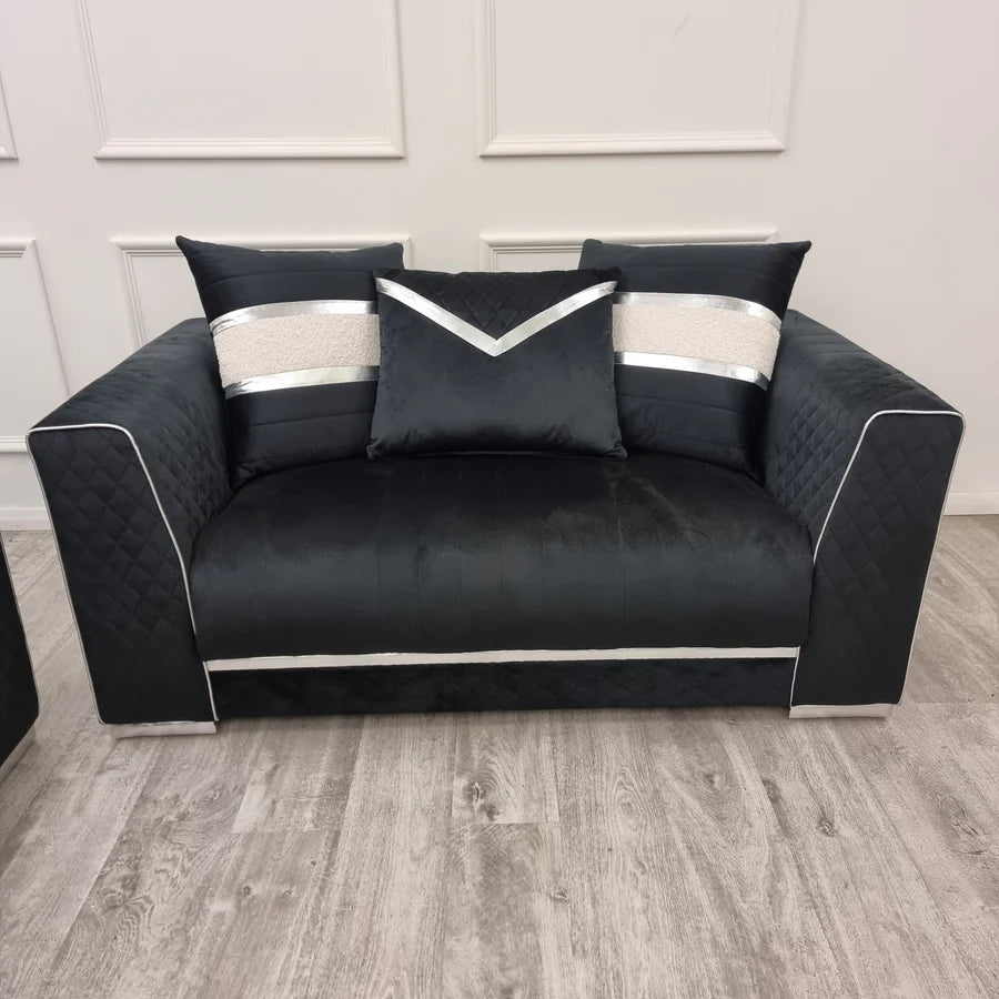 Empire 3 & 2 Seater Sofa Set - Black & Silver