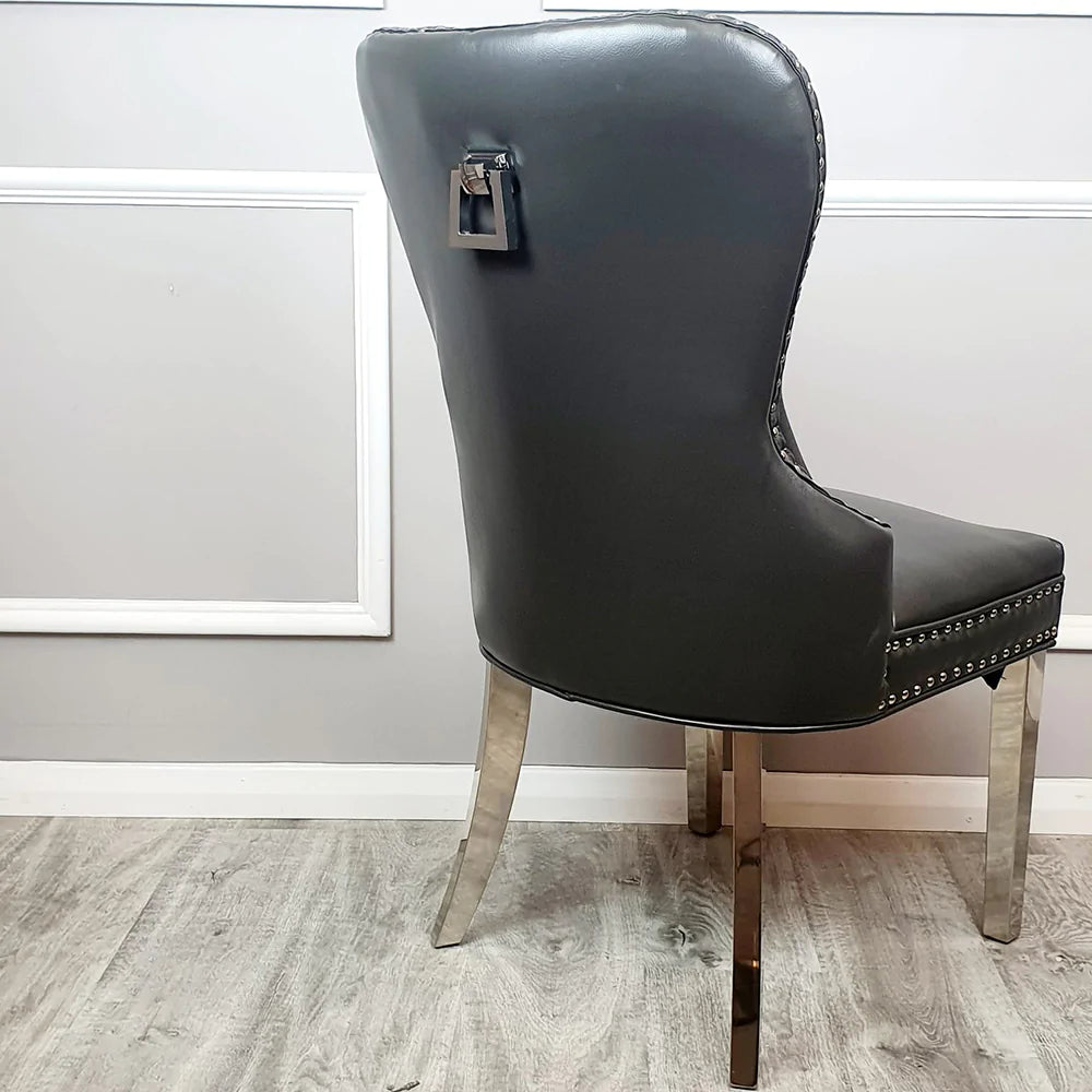 Mayfair Leather Dining Chairs With Plain Back/Square Knocker