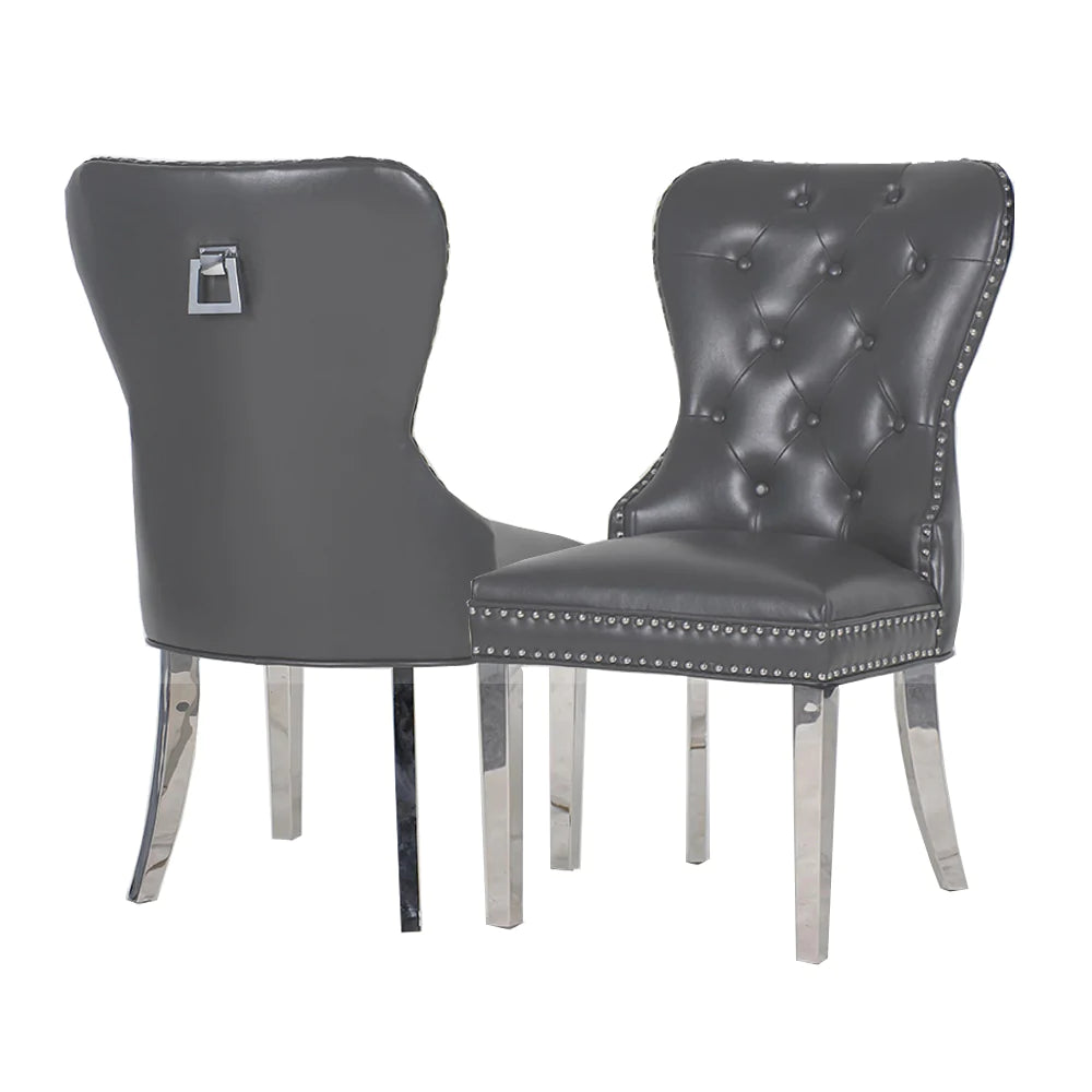 Mayfair Leather Dining Chairs With Plain Back/Square Knocker