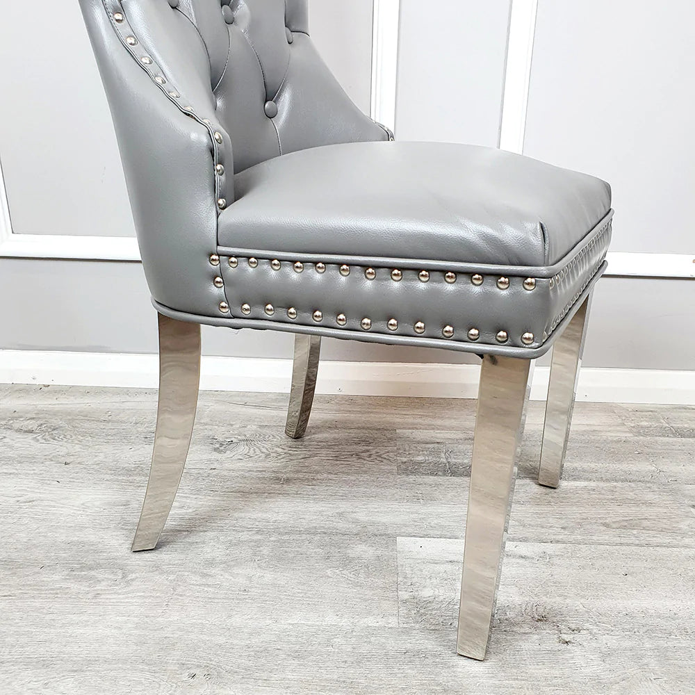 Mayfair Leather Dining Chairs With Plain Back/Square Knocker