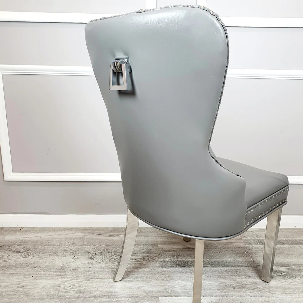 Mayfair Leather Dining Chairs With Plain Back/Square Knocker